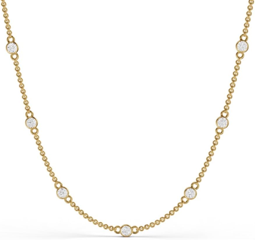 1/4 Carat to 4 Carat Lab-Grown Diamond Bezel Set Station Necklace 18 inch | 14K Yellow or White Gold Necklace | E-F Color and VS1 Clarity