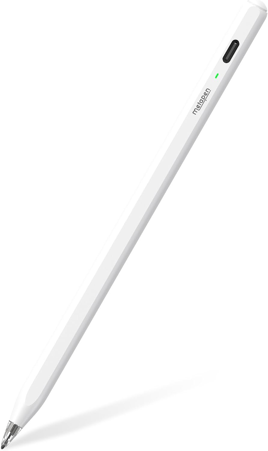 Metapen Pencil Air8 Pro for iPad 2018-2025, Ultra-Quiet, 2X Fast Charging, Palm Rejection Stylus Pen for iPad a16/11/10/9/8/7/6th Gen, Pro 12.9/11/13-inch M4, Air 3/4/5/M2/M3, Mini 5/6th
