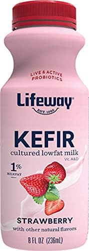 Lifeway All Natural Low Fat Cultured Kefir Milk, Strawberry, 8 Ounce (Pack of 6)