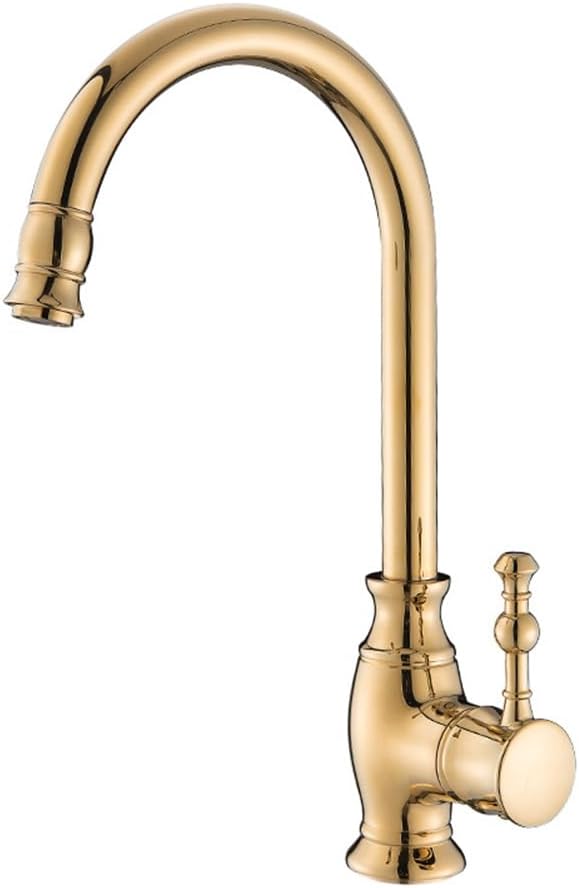 Kitchen Tap High Arc Sink Mixer Taps, Antique Style Brass Single Lever 360° Swivel Commercial Kitchen Faucet, 1 Hole, Gold