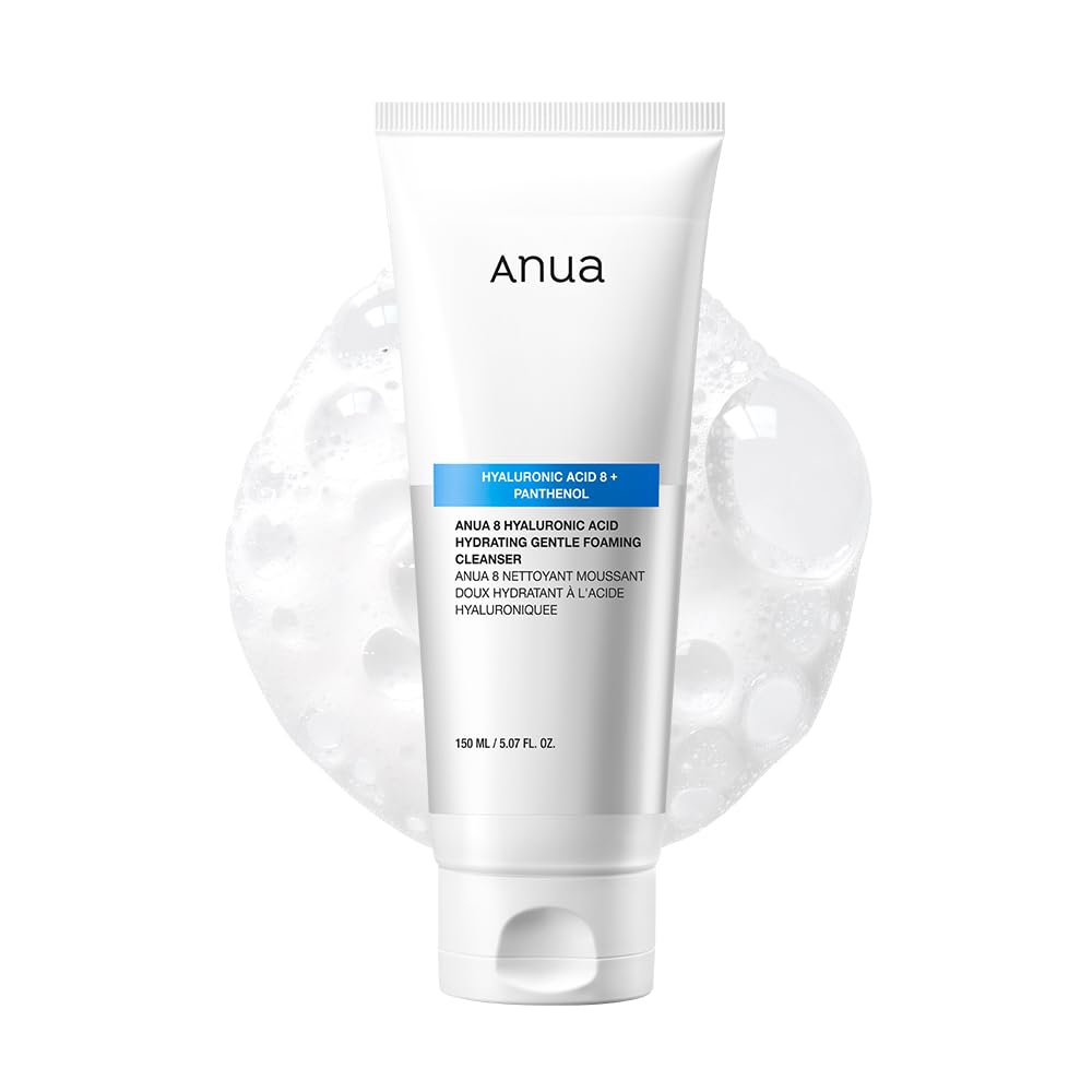 ANUA Hydrating Gentle Foaming Cleanser, Hyaluronic Acid, Glycerin, Zinc, Panthenol, Korean Face Wash for Dry Skin, for Double Cleansing, Korean Skincare (150ml/5.07fl oz.)