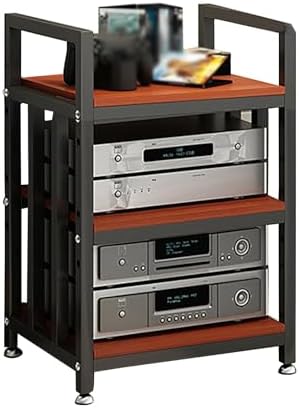 AV Media Stand Corner Shelf for Record Player Wooden Stereo Cabinet Corner TV Stand Audio Rack Tower Audio-Visual Shelving with Height Adjustable Shelves Corner Entertainment Center