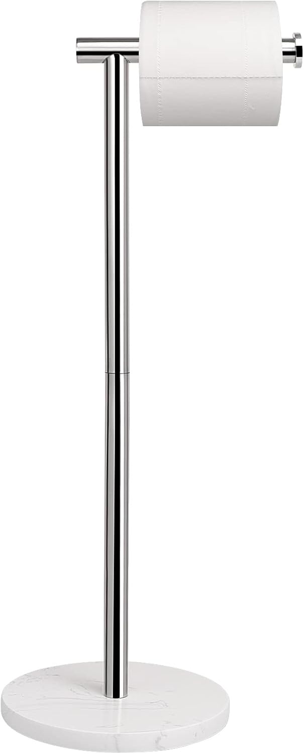 NearMoon Bath Toilet Paper Holder Stand- Modern Tissue Roll Holder Standing with Balanced Base, Rustproof Toilet Roll Holder for Bathroom/Kitchen Countertop (Chrome Finish, Marble Base)