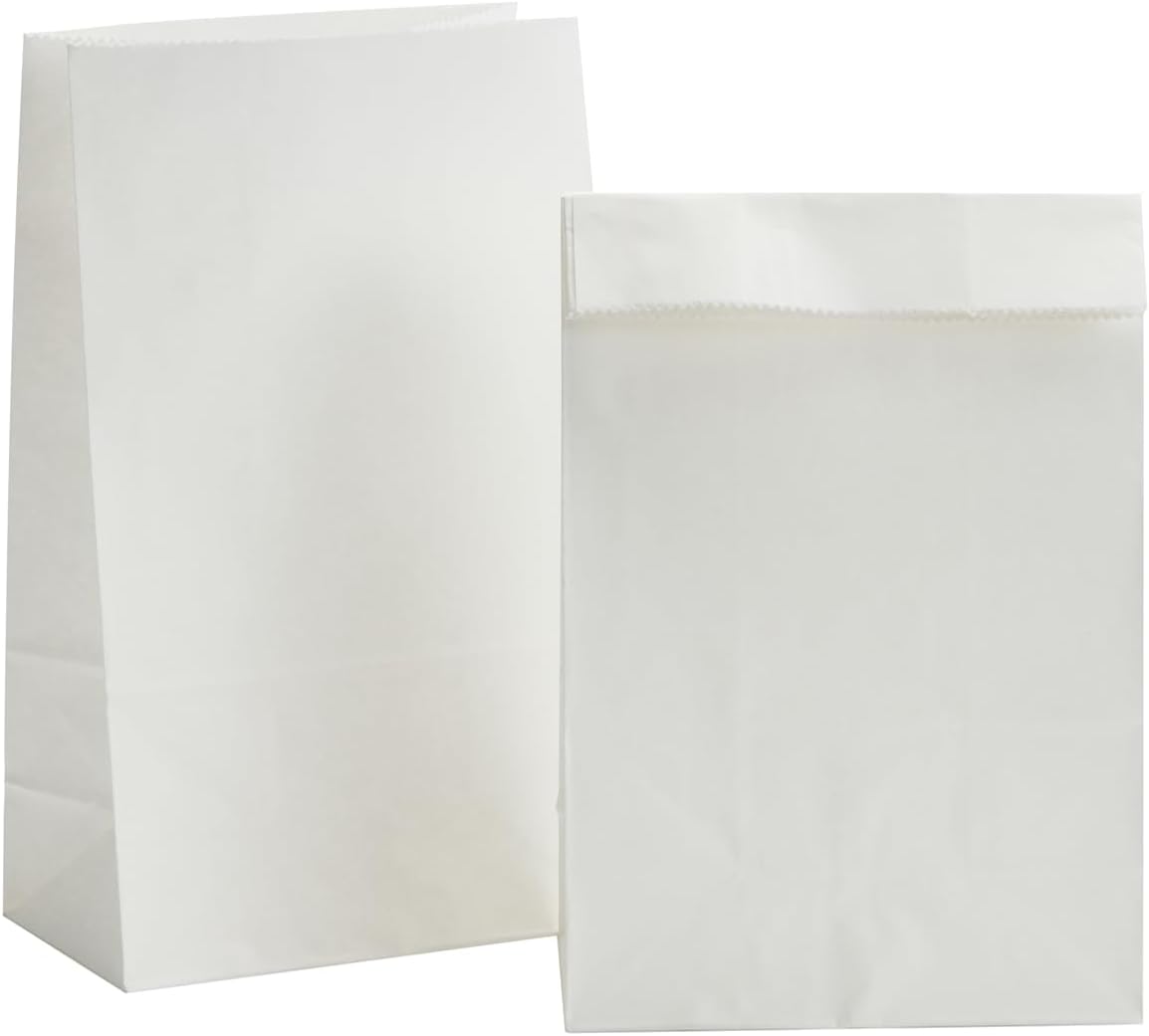 GANKEIC 3.5 X 2.2 X 7.1 Inch 50PCS White Paper Bag Favor Treat Bags for Packaging Party Christmas Wedding Mini Size