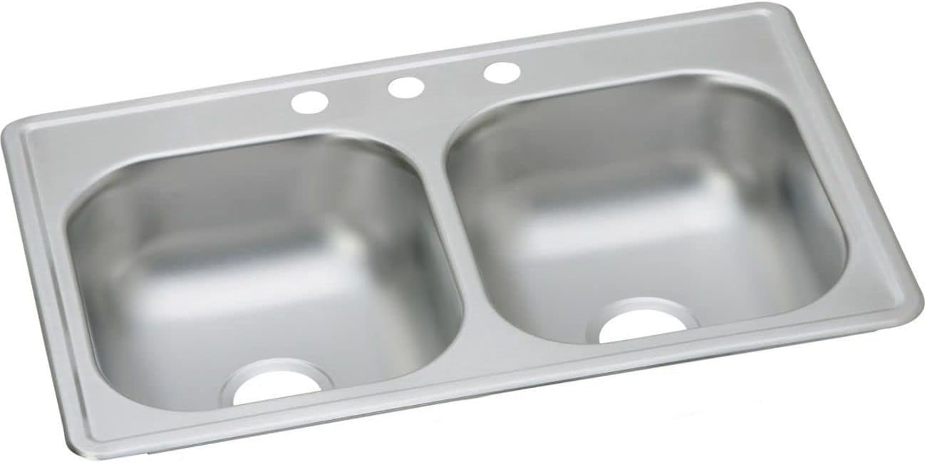 Elkay D233193 Dayton Equal Double Bowl Drop-in Stainless Steel Sink, 33 x 19 x 6.5