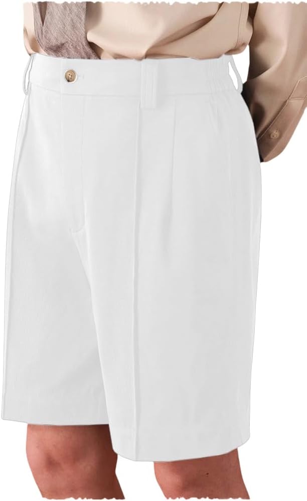 Men's Cotton Shorts Casual Elastic Waist Summer Beach Vacation Shorts with Pockets