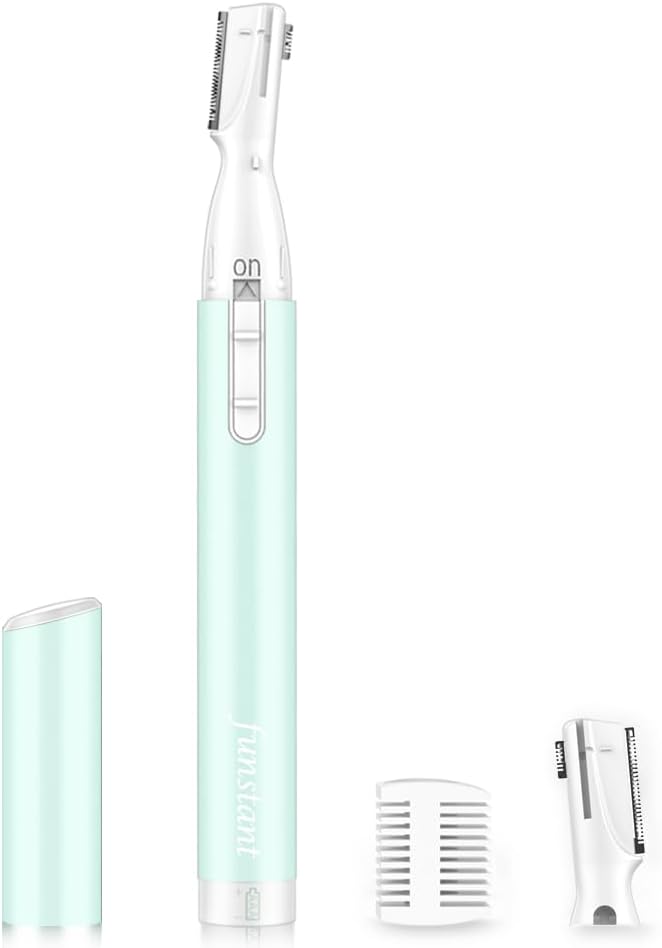 Eyebrow Trimmer for Women, Precision Facial Hair Trimmer for Chin, Lips, Neck, Upper Lip & Cheeks, Battery Operated Dual-Blade Groomer with Comb Attachment, Painless Portable Electric Shaper