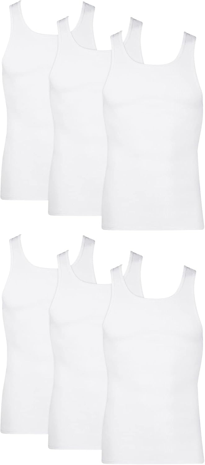 Hanes Men's Lightweight Cotton Moisture-Wicking Tank Undershirts (6 Pack)