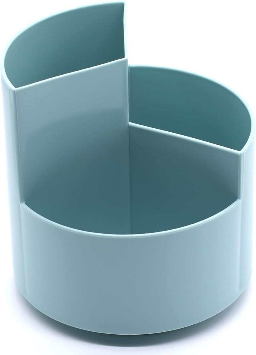 Rotating Pen Holder with 3 Compartments - Desk Organiser, Creative Pencil Holder, Makeup Pot, Multipurpose Desktop Organiser, Storage Pencil Pot for Desk (Blue)