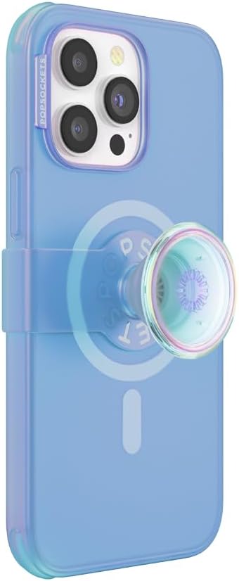 PopSockets iPhone 14 Pro Max Case with Phone Grip and Slide Compatible with MagSafe, Phone Case for iPhone 14 Pro Max, Wireless Charging Compatible - Blue Opalescent