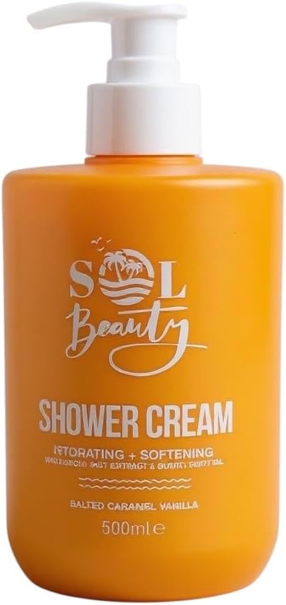 Sol Beauty Shower Cream Salted Caramel Vanilla Scent with Brazil Nut Extract and Buriti Fruit Oil, Hydrating and Softening Vegan Friendly Shower Gel 500ml
