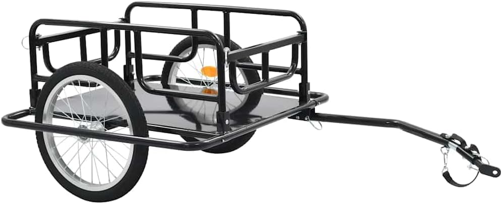 'vidaXL Black Steel Bike Cargo Trailer with Foldable Drawbar and Quick-Release Hitch - 130x73x48.5 cm Size