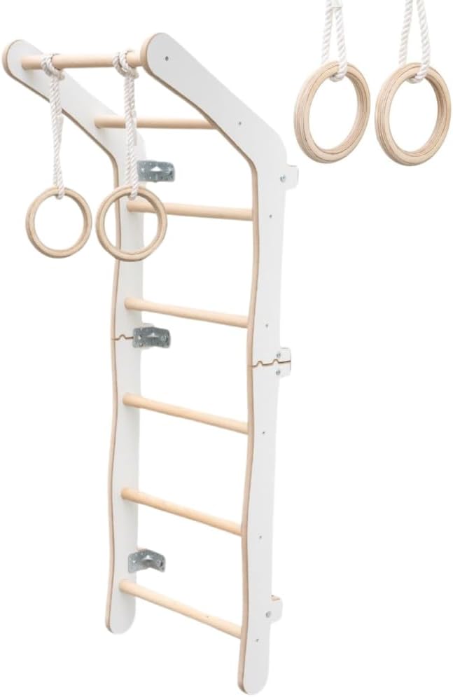 MAMOI® Indoor Climbing Frame for Children's Room | Wall Bars Made of Yarnwood | Gym Wall + Gym Rings | 100% Eco | Made in EU