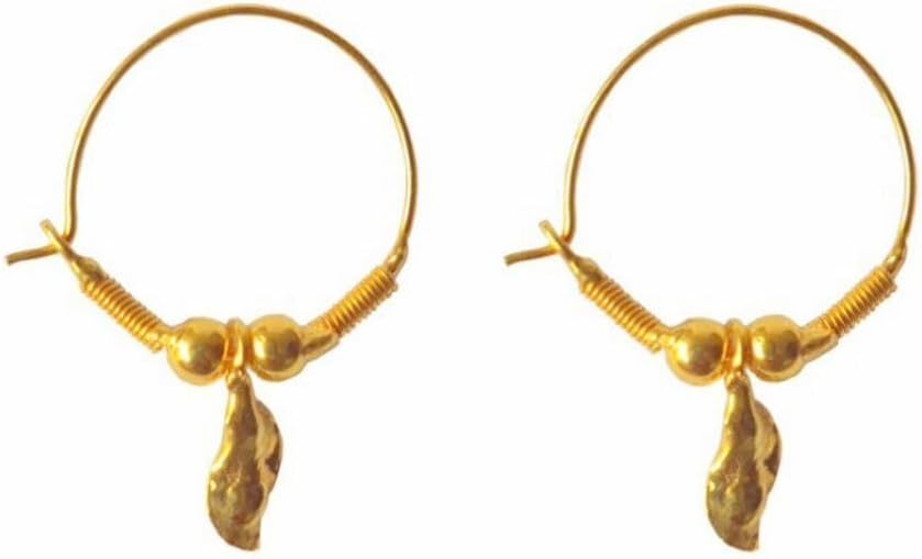 22K/18K Real Certified Fine Yellow Gold Hanging Leaf Hoop Earrings