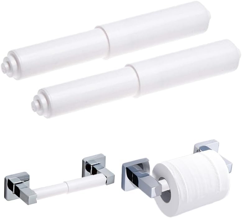 2 Pack Toilet Paper Holder - Universal Plastic Spring Loaded Roller Replacement Rod - One-Handed Installation Tissue Holder Replacement (White x 2)