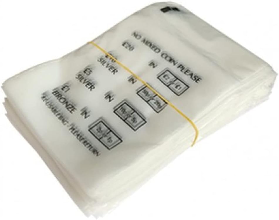 Money Bags Clear Plastic Coin Bank Bag Banking Cash Retail No Mixed Coins Change Handling Shop Home Office (150), 140mm x 95mm