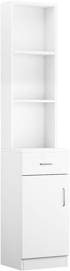 Classic Wall Mount Hair Styling Barber Station,Beauty Salon Spa Equipment Set, Hair Salon Spa Storage Equipment with 1 Drawers+1 Cabinet+3 Shelves for Hair Salon Barber Shops,White
