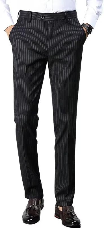 Men's Striped Dress Pants Summer Casual Pinstripe Trousers Slacks Slim Fit Lightweight Classic Work Business Suit Pants