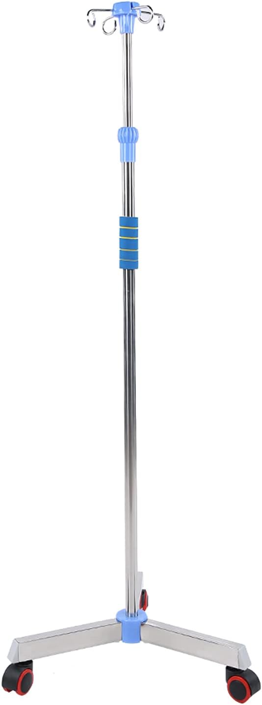 Cryfokt IV Pole with Wheels, Stainless Steel IV Stand Poles, Portable Infusion Stand IV Bag Holder with 4 Hooks, Adjustable Height Triangular IV Drip Stand for Hospitals, Home