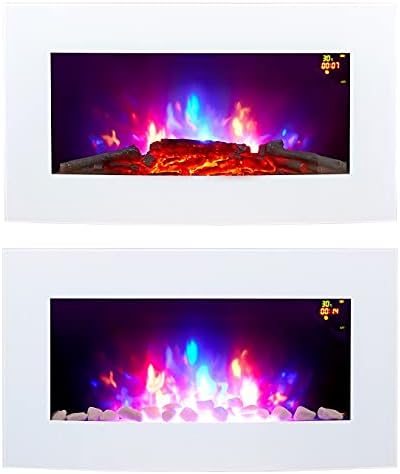 2025 71.8CM WIDE TRUFLAME 7 COLOUR WHITE CURVED GLASS LED WALL MOUNTED ELECTRIC FIRE WITH PEBBLE EFFECT!