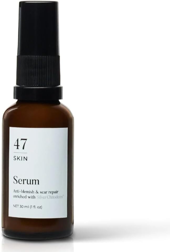 47 Skin | Hydrating Face Serum with Silver Chitoderm for ALL Skin Types | Clears Acne, Prevents & Heals Breakouts & Blemishes, Repairs Scars | Moisturises and Nourishes For Smooth Skin | 30ml