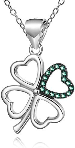 Alexander Castle Solid 925 Sterling Silver 4 Leaf Clover Shamrock Celtic Pendant Necklace for Women - Celtic Jewellery with 18" Silver Chain & Jewellery Gift Box - Green CZ - 25mm x 16mm