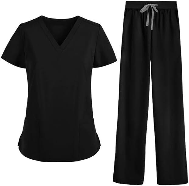 MEDSKIN Essential Scrubs Set for Women - Lightweight V-Neck Scrub Top & Yoga Waistband Trouser Pants