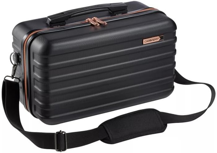 Cabin Max 40x20x25 cm Hard Shell Cabin Case with Shoulder Strap fits Ryanair Under Seat Included Hand Luggage Allowance (Black/Rose)