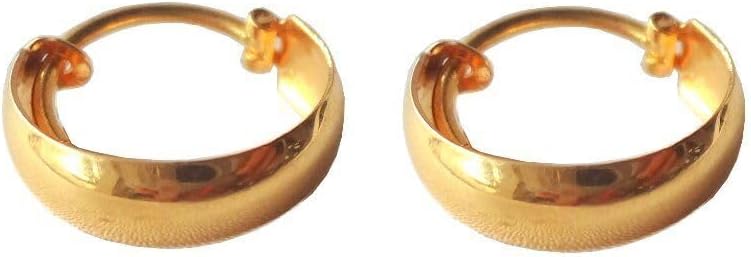 22K/18K Real Certified Fine Yellow Gold Simple Plane Hoop Earrings