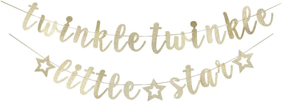 Twinkle Twinkle Little Star Banner, Fun Gold Glitter Sign for Birthday Party Bunting, Baby Shower Party Decors Supplies