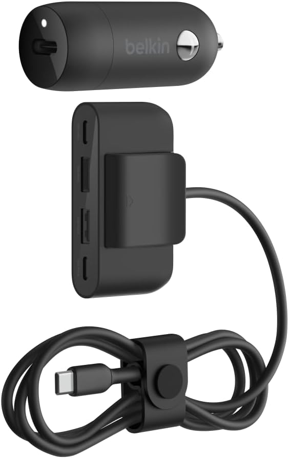 Belkin Boost↑Charge™ 30W Fast Car Charger, USB-C Power Delivery Port, 4-Port USB Power Extender, Universal Compatibility for iPhone 16, Galaxy S25, Note Series, Nintendo Switch 2 and More - Black