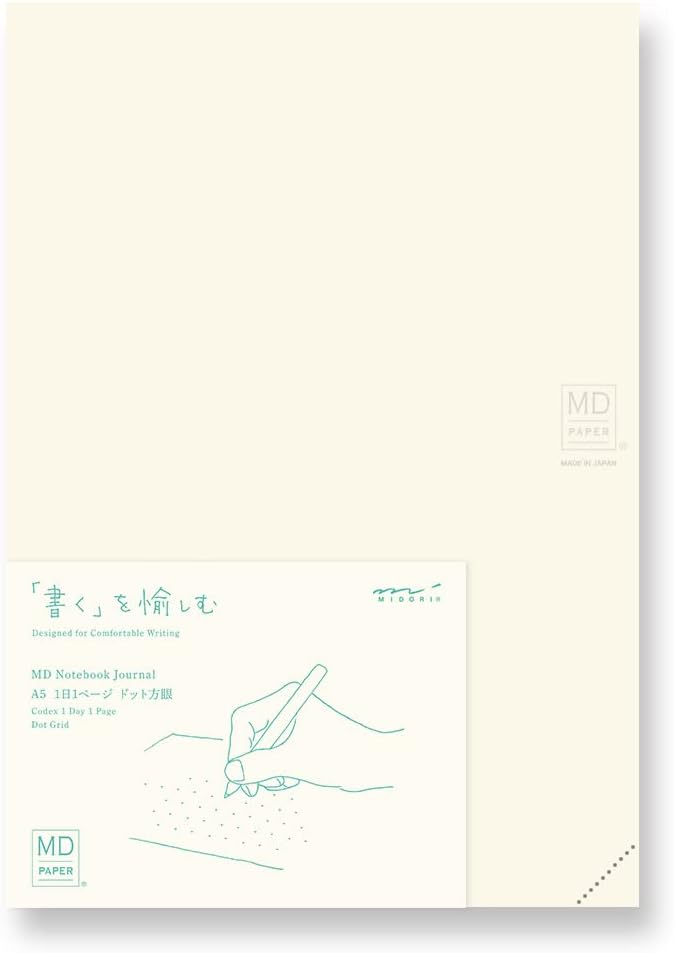 DESIGNPHIL Midori 15313006 Notebook, MD Notebook, Journal, A5, 1 Page Per Day, Dot Square A