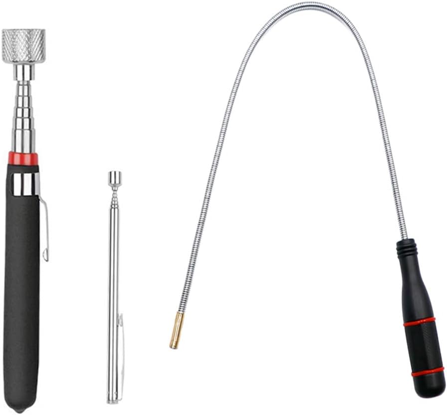 3 Pack Telescoping Magnet Pick-up Tool Set - Retrieving Telescoping Magnet Pickup Tools,Extendable Magnetic Pick Up Tools,Bendable Spring Magnet Stick