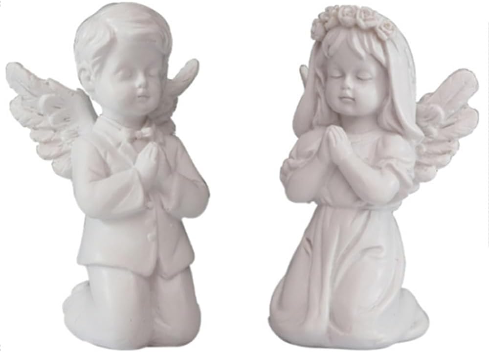 Cherubs Angels Resin Garden Statue Figurine, Adorable Angel Sculpture Memorial Statue, Indoor Outdoor Home Garden Decoration (Boy and Girl)