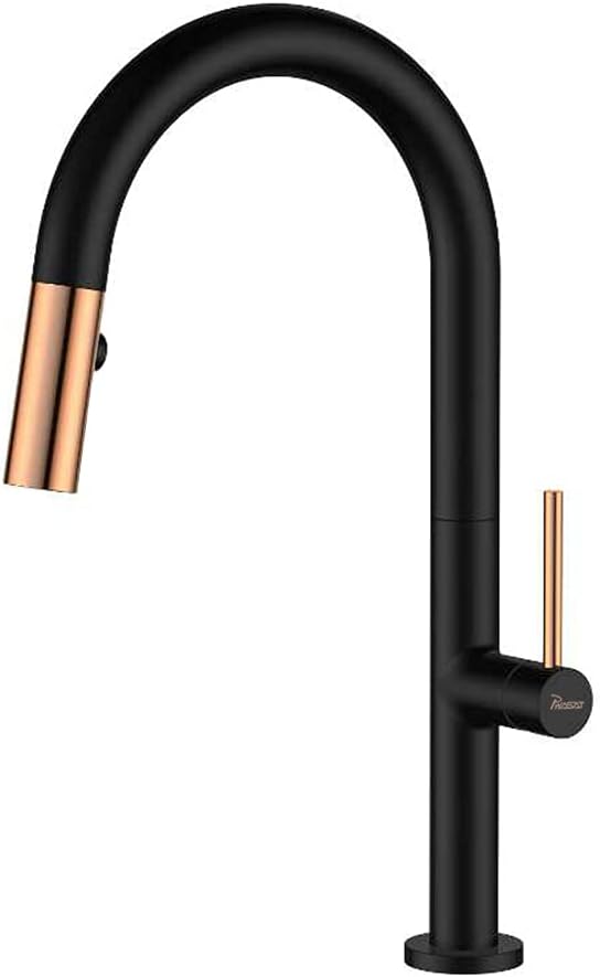 PHASAT Black Kitchen Sink Tap with Pull Out Spray 360 Degree Rotation Kitchen Spray Tap Single Lever Single Hole Hot and Cold Sink Mixer Faucet KB01E