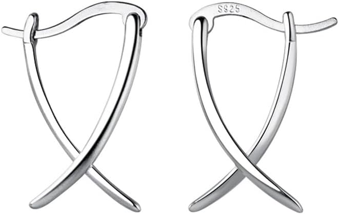 SLUYNZ 925 Sterling Silver X Hoop Earrings for Women Teen Minimalist Hoop Earrings Huggie