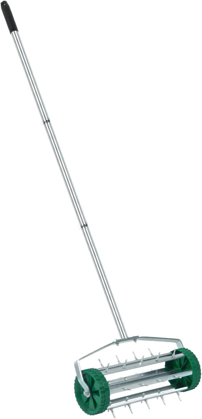 Crystals Lawn Aerator Roller – Garden Aerator Heavy Duty Metal Spikes - Rolling Lawn Aerator Tool with Adjustable Handle - Manual Garden Soil Aeration Tool with Non Slip Handle