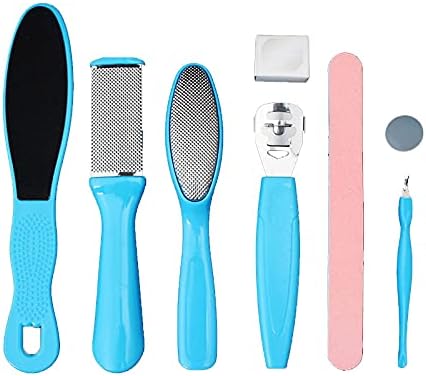 SONGQEE Foot File Pedicure Set,8 in 1 Foot File Hard Skin Remover Foot Care Kit Foot Files Pedicure Tools Foot Care for Dead Skin for Men Women at Home Spa (Blue)