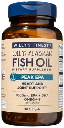 Wiley's Finest Wild Alaskan Fish Oil Peak EPA - Triple Strength Peak EPA & DHA Supplement - 1000mg Fish Oil - Omega-3s for Joint Health Support - 90 Softgels (90 Servings)