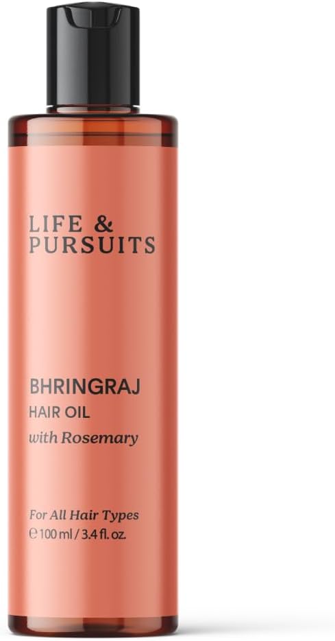 Life & Pursuits Bhringraj Hair Oil, 100 ml - Ayurvedic Hair Growth Oil with Rosemary, Amla & Tea Tree, Natural Scalp Oil for Dry Hair, Dry Scalp, Frizzy & Curly Hair, Weak Roots, Men & Women
