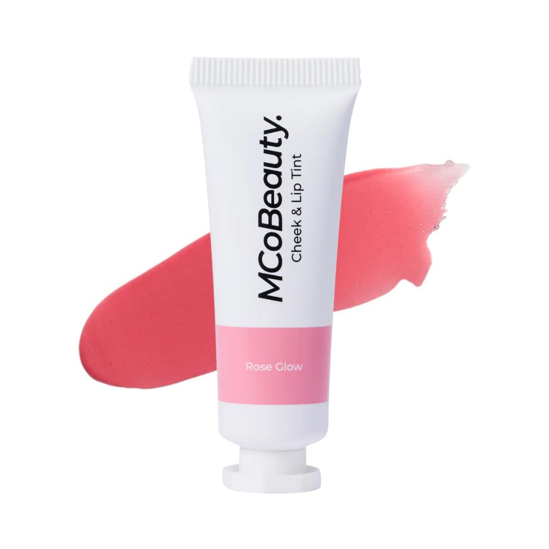 MCoBeauty Cheek and Lip Tint Rose Glow - Gel Cream Buildable Color Lip Stain and Blush for Women - Dewy Multi Use Tinted Lip Balm, Liquid Blush Makeup Vegan Cruelty Free - 0.34 oz