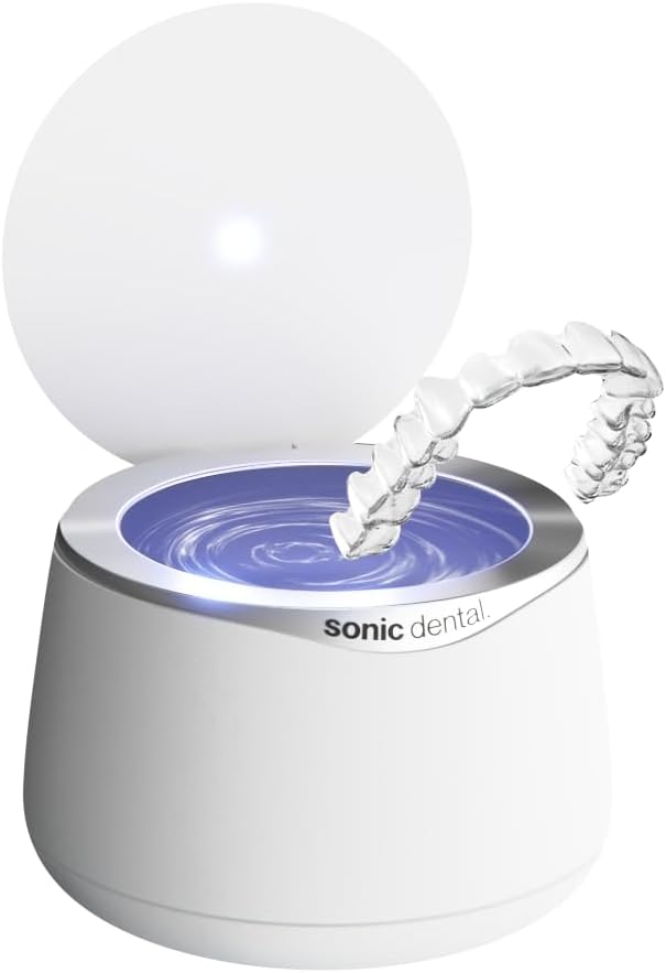 Sonic Pro Dental Cleaning Pod, 43kHz Ultrasonic Retainer Cleaner Machine for Dentures, Mouthguards, Braces, Aligners, Toothbrush Heads, Jewellery & All Dental Appliances (Pearl White)