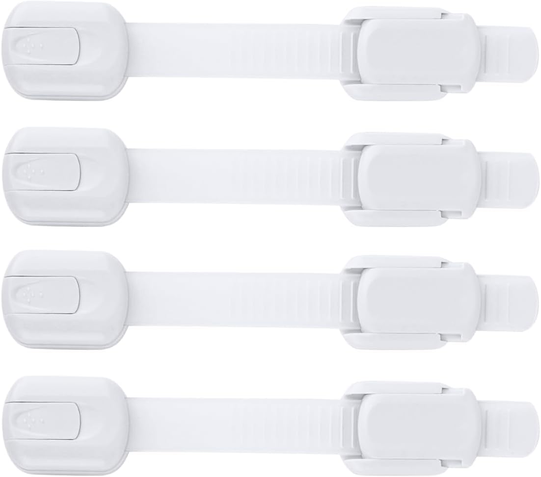 Jool Baby Products Child Safety Strap Locks for Cupboards, Fridge, Cabinets, Drawers, Dishwasher, Toilet, 3M Adhesive No Drilling (Pack of 4)