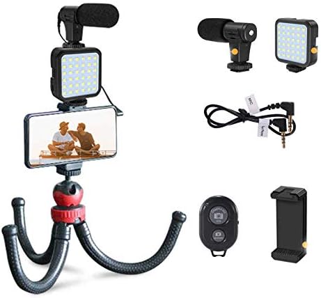 Monarqe Smartphone Camera Vlog Kit; Shotgun Mic | LED Light | Flexible Tripod | Video Vlogging Film | Microphone | Professional | Camera Phone Holder
