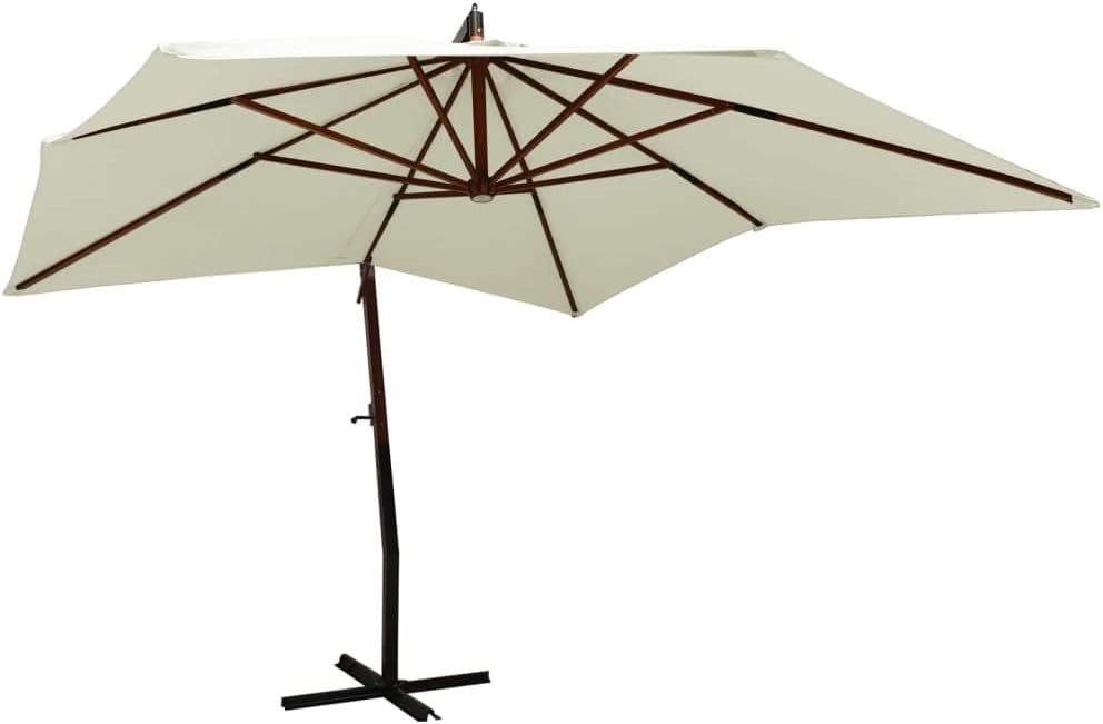 Outdoor Living - Lawn & Garden -Hanging Parasol with Wooden Pole 300 cm Sand White
