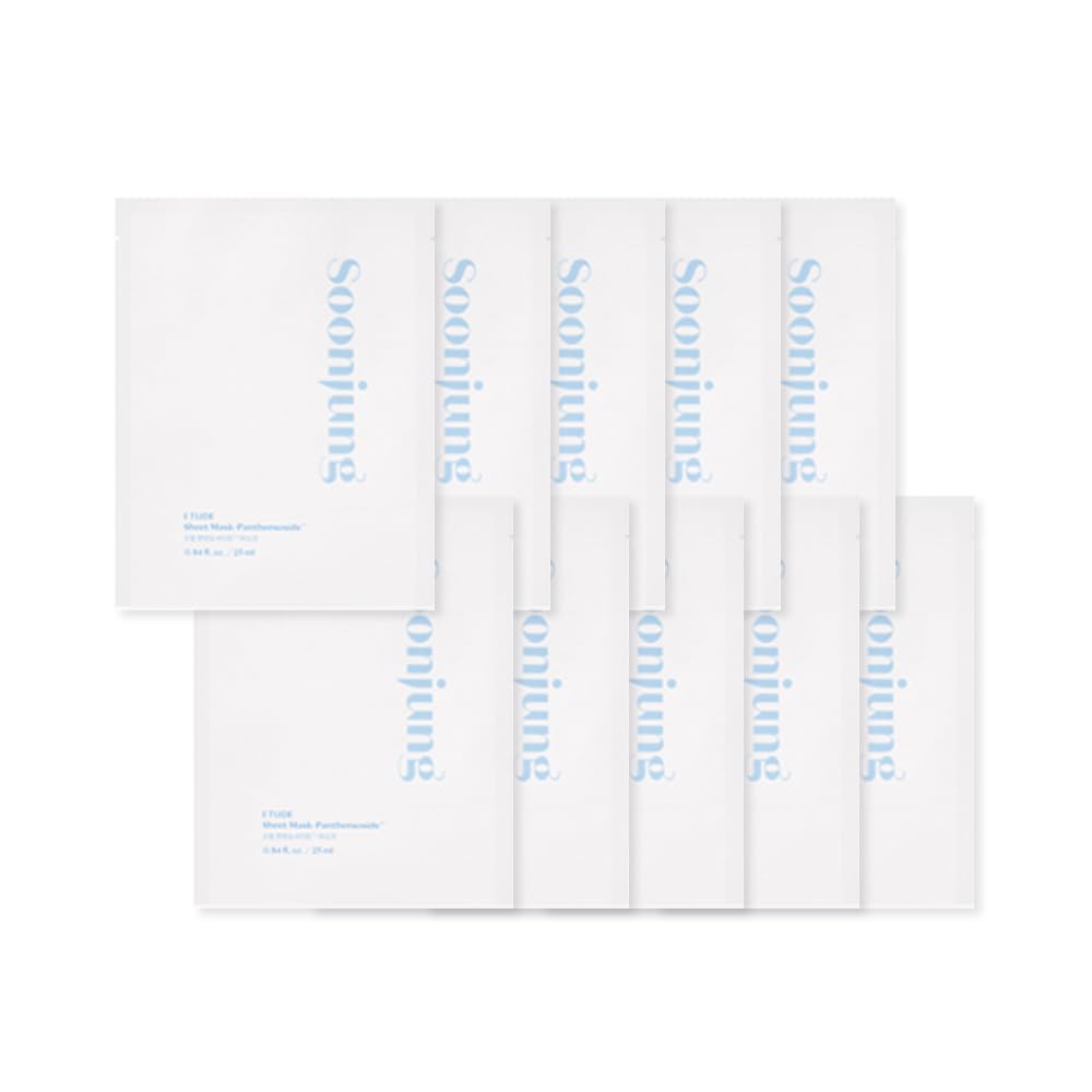 ETUDE SoonJung Sheet Mask Panthensoside (10pcs Pack), 100% Bamboo Sheet, Face Mask, Moisturizer for Sensitive Skin, pH Balanced Formula, Panthenol, Madecassoside, Korean Skin Care, Beauty