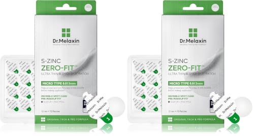 Dr.Melaxin S-ZINC ZERO-FIT Ultra Thin Blemish Spot Patch 0.013mm Invisible Pimple Stickers with Sulfur, Salicylic Acid, AHA & PHA, Seamless Under Makeup Face Cover, 12mm x 72 Patches (Pack of 2)