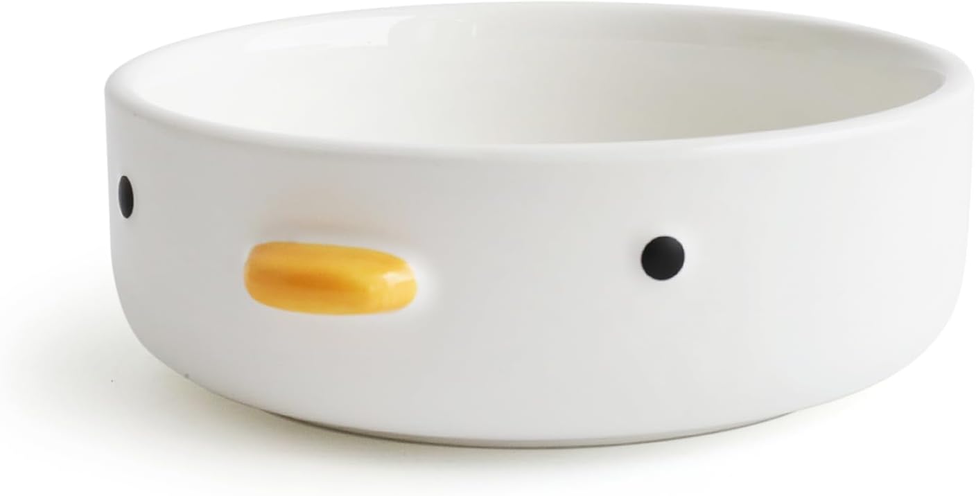 PURROOM Funny Cute Duck 6'' Salad Bowl, Handmade Glaze Chick Safety Ceramics Flat Bottomed Bowl, Home Family, Friend.