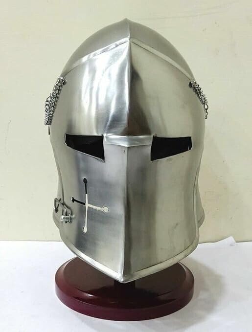 Medieval Barbuta Visored Brushed Steel Knights Templar Crusader Armour Helmet