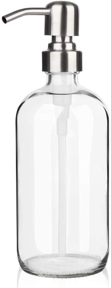 ARKTEK Glass Soap Dispenser - Clear Dish for Kitchen, Refillable Liquid Hand with Rust Proof Stainless Steel Pump Bathroom, Countertop (17 Ounce/ 500 ML)